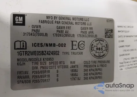 2011 GMC Sierra 1500 Slt из США, поврежденный, VIN 1GTR2WE05BZ424902